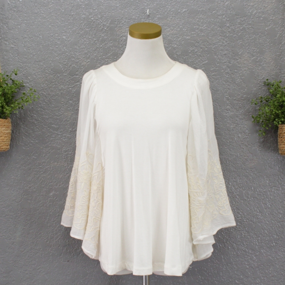 Anthropologie eri & ali Ivory Embroidered Top XS